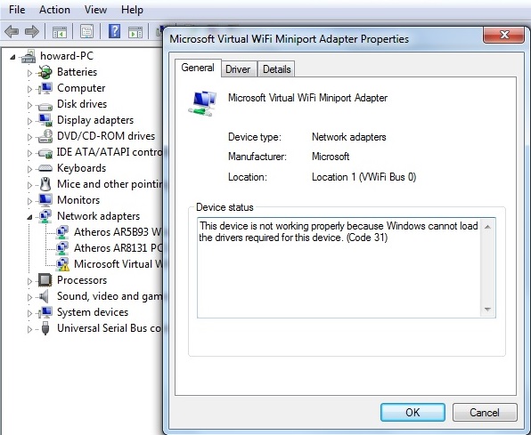 Microsoft virtual wifi miniport adapter driver windows 7 acer